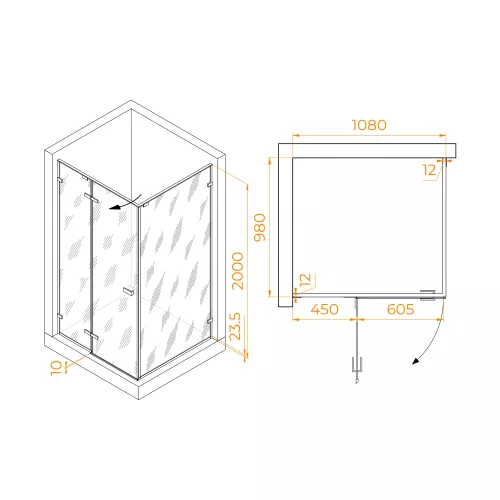 Душевой уголок RGW SV-040B прозрачное/черный, Цвет стекла: прозрачное, Цвет профиля: Черный, Выбрать размер: 1100x1000, изображение 2