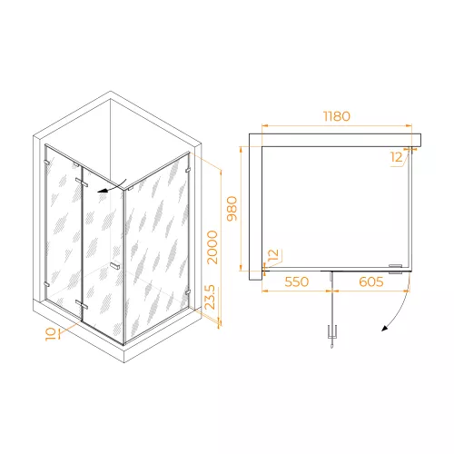 Душевой уголок RGW SV-040B матовое/черный, Цвет стекла: матовое, Цвет профиля: Черный, Выбрать размер: 1200x1000, изображение 2