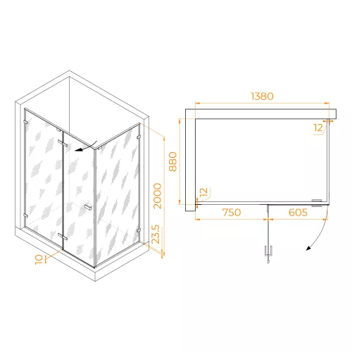 Душевой уголок RGW SV-040B матовое/черный, Цвет стекла: матовое, Цвет профиля: Черный, Выбрать размер: 1400x900, изображение 2