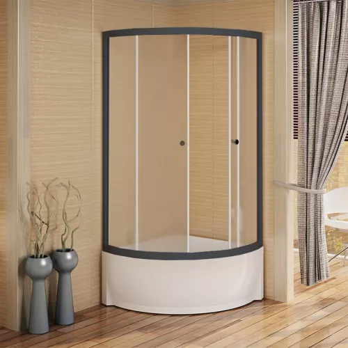 Душевой угол Radomir СОУЛ четверть круга, матовый , с поддоном, Цвет стекла: матовое, Цвет профиля: Черный, Выбрать размер: 90х90