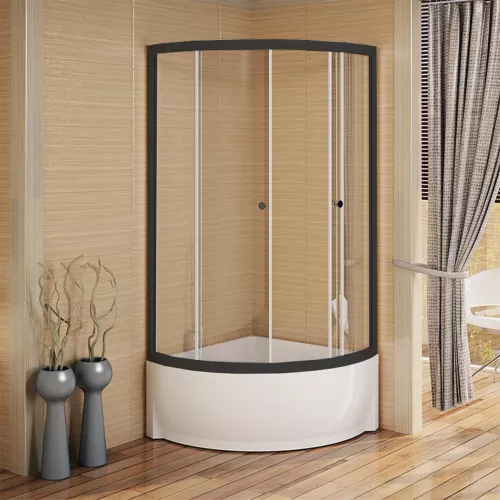 Душевой угол Radomir СОУЛ четверть круга, прозрачный, с поддоном, Цвет стекла: прозрачное, Цвет профиля: Черный, Выбрать размер: 90х90