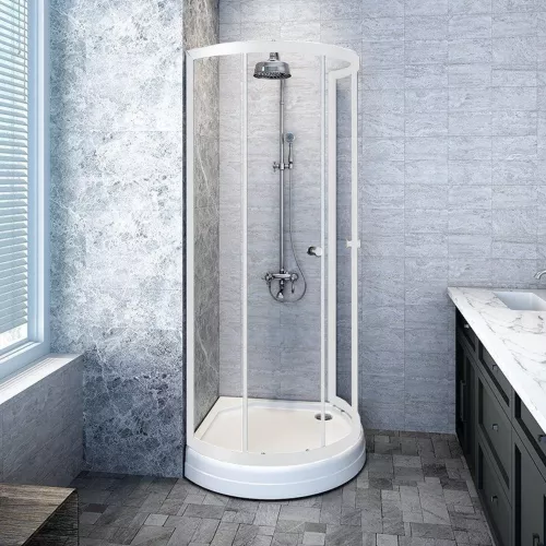 Душевой угол Radomir Стронг , четверть круга ,прозрачное, без поддона, Цвет стекла: прозрачное, Цвет профиля: Белый, Выбрать размер: 110х110