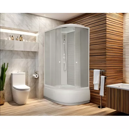 Кабина душевая  EF1221L/R  PARLY, Цвет стекла: матовое, Высота поддона: Высокий, Цвет профиля: Белый, Выбрать размер: 120х80, Ориентация: левая, изображение 2