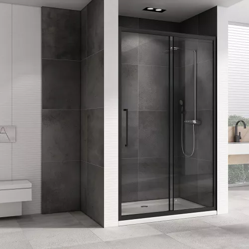 Душевая дверь ABBER Schwarzer Diamant прозрачное/черный/H-195см, Цвет стекла: прозрачное, Цвет профиля: Черный, Выбрать размер: 100, изображение 2