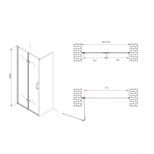 Душевая дверь ABBER Zart складная, Цвет стекла: прозрачное, Цвет профиля: Хром, Выбрать размер: 70, изображение 3