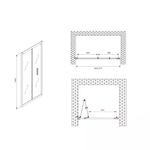 Душевая дверь ABBER Sonnenstrand прозрачное/черный складная, Цвет стекла: прозрачное, Цвет профиля: Черный, Выбрать размер: 90, изображение 4