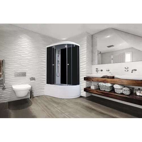 Кабина душевая  EC1221L  PARLY, Цвет стекла: тонированное, Высота поддона: Высокий, Цвет профиля: Белый, Выбрать размер: 120х80, Ориентация: левая, изображение 4