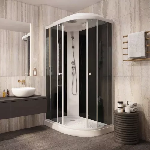 Кабина душевая  EC1231L/R  PARLY, Цвет стекла: тонированное, Высота поддона: Низкий, Цвет профиля: Белый, Выбрать размер: 120х80, Ориентация: левая, изображение 2