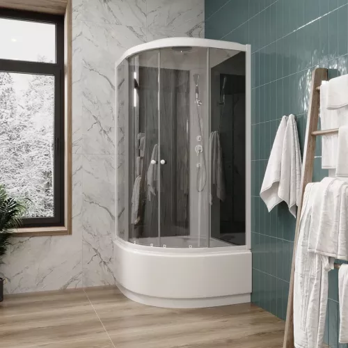 Кабина душевая  EC1021 PARLY, Цвет стекла: тонированное, Высота поддона: Высокий, Цвет профиля: Белый, Выбрать размер: 100х100, изображение 3