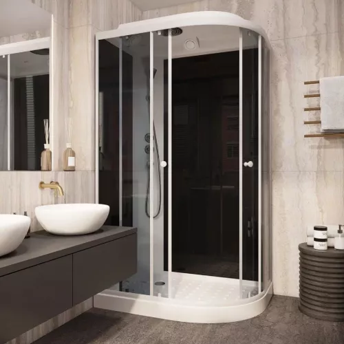 Кабина душевая  EC1231L/R  PARLY, Цвет стекла: тонированное, Высота поддона: Низкий, Цвет профиля: Белый, Выбрать размер: 120х80, Ориентация: левая, изображение 3