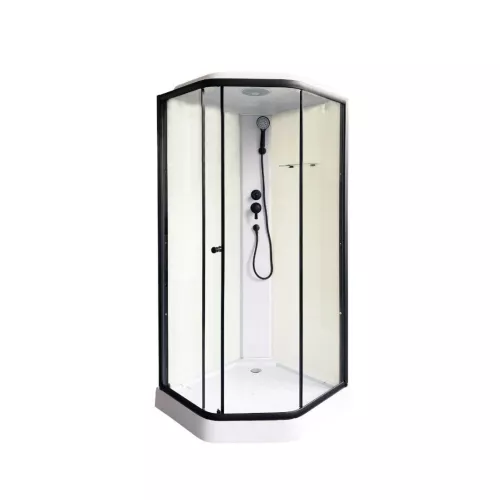 Кабина душевая  P91B  PARLY, Цвет стекла: прозрачное, Высота поддона: Низкий, Цвет профиля: Черный, Выбрать размер: 90х90, изображение 4