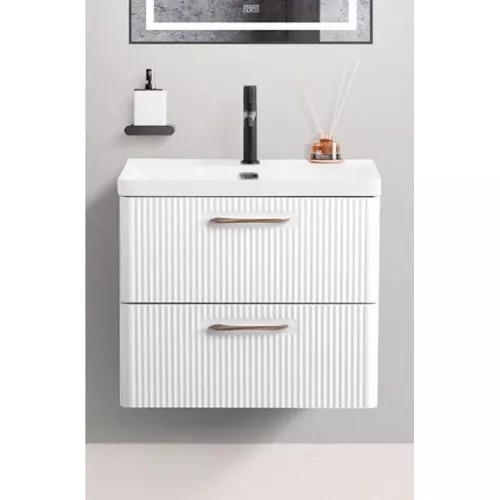Мебель для ванной: Подвесная тумба с раковиной Belbagno DUE 60 см., Bianco Lucido, DUE-600-2C-SO-BL-P + BB-8076-3-60 1 в магазине Акватория