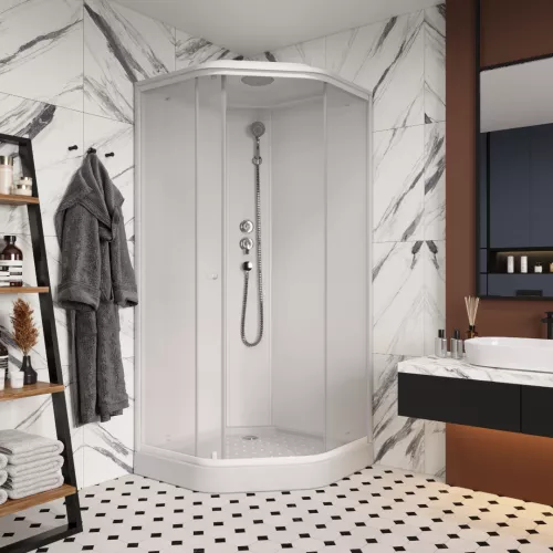 Кабина душевая  P911F  PARLY, Цвет стекла: матовое, Высота поддона: Низкий, Цвет профиля: Белый, Выбрать размер: 90х90