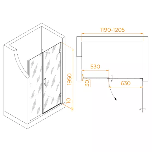 Душевая дверь RGW HO-012B, Цвет стекла: прозрачное, Цвет профиля: Черный, Выбрать размер: 120, изображение 3