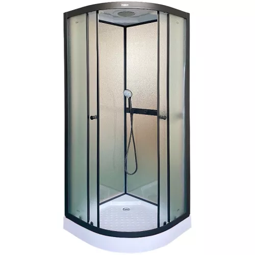 Кабина душевая  PARLY F811B, Цвет стекла: матовое, Высота поддона: Низкий, Цвет профиля: Черный, Выбрать размер: 80х80, изображение 2