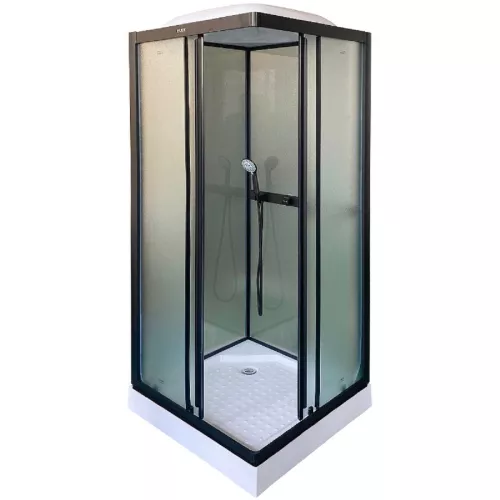 Кабина душевая  FQ811B  PARLY, Цвет стекла: матовое, Высота поддона: Низкий, Цвет профиля: Черный, Выбрать размер: 80х80, изображение 5