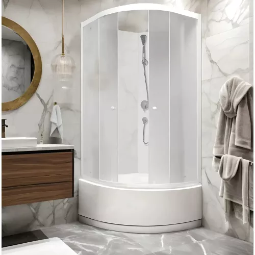 Кабина душевая TMF901  без крыши PARLY, Цвет стекла: матовое, Высота поддона: Высокий, Цвет профиля: Белый, Выбрать размер: 85х85