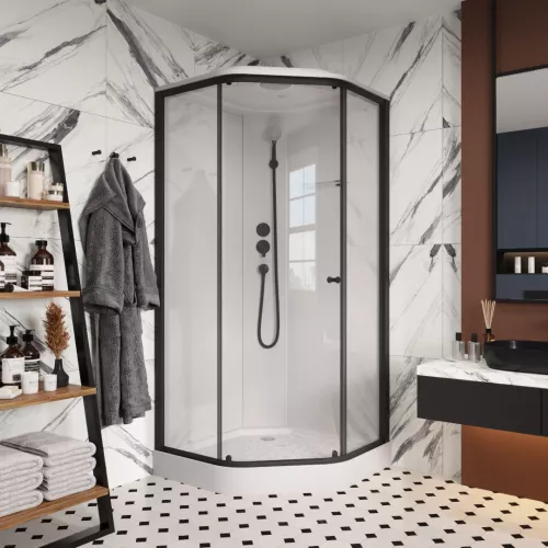 Кабина душевая  P91B  PARLY, Цвет стекла: прозрачное, Высота поддона: Низкий, Цвет профиля: Черный, Выбрать размер: 90х90