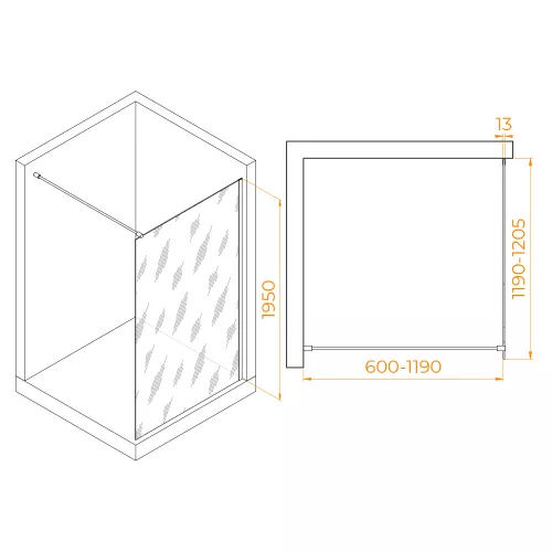 Душевая перегородка RGW WA-010B прозрачное/черный, Цвет стекла: прозрачное, Цвет профиля: Черный, Выбрать размер: 120, изображение 2