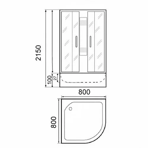 Кабина душевая  PARLY F811B, Цвет стекла: матовое, Высота поддона: Низкий, Цвет профиля: Черный, Выбрать размер: 80х80, изображение 3
