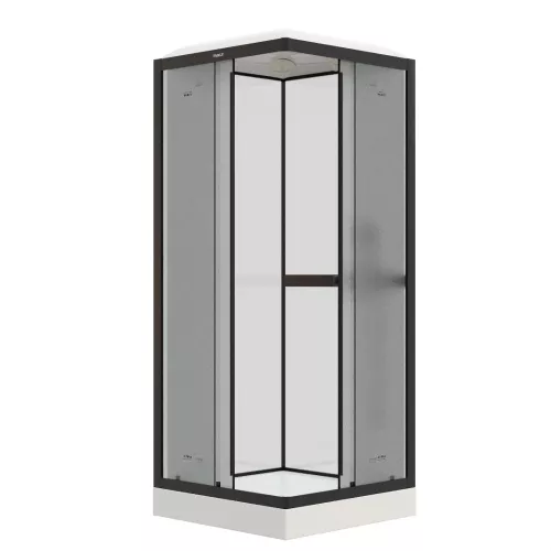 Кабина душевая  FQ811B  PARLY, Цвет стекла: матовое, Высота поддона: Низкий, Цвет профиля: Черный, Выбрать размер: 80х80, изображение 3