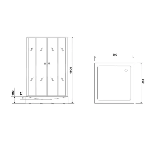 Кабина душевая  FQ811B  PARLY, Цвет стекла: матовое, Высота поддона: Низкий, Цвет профиля: Черный, Выбрать размер: 80х80, изображение 6