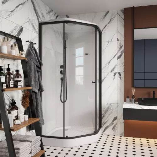 Кабина душевая  P91B  PARLY, Цвет стекла: прозрачное, Высота поддона: Низкий, Цвет профиля: Черный, Выбрать размер: 90х90, изображение 2