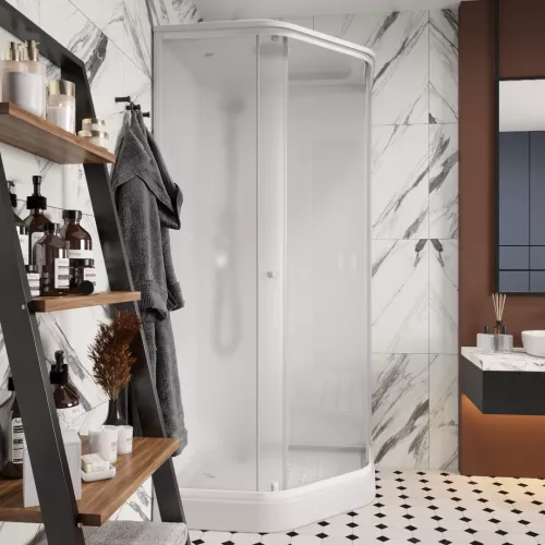 Кабина душевая  P911F  PARLY, Цвет стекла: матовое, Высота поддона: Низкий, Цвет профиля: Белый, Выбрать размер: 90х90, изображение 2