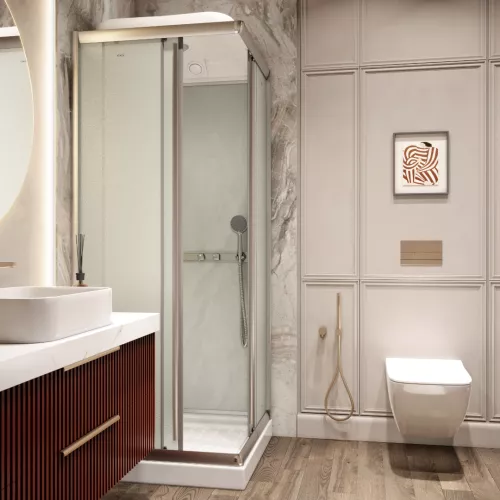 Кабина душевая FQ811  PARLY, Цвет стекла: матовое, Высота поддона: Низкий, Цвет профиля: Хром, Выбрать размер: 80х80, изображение 2