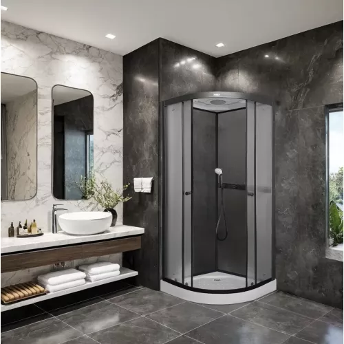 Кабина душевая  PARLY F811B, Цвет стекла: матовое, Высота поддона: Низкий, Цвет профиля: Черный, Выбрать размер: 80х80