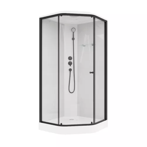 Кабина душевая  P91B  PARLY, Цвет стекла: прозрачное, Высота поддона: Низкий, Цвет профиля: Черный, Выбрать размер: 90х90, изображение 3