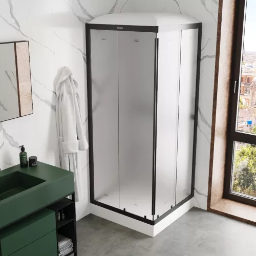 Кабина душевая  FQ811B  PARLY, Цвет стекла: матовое, Высота поддона: Низкий, Цвет профиля: Черный, Выбрать размер: 80х80, изображение 4