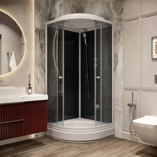 Кабина душевая  CM101 PARLY, Цвет стекла: тонированное, Высота поддона: Средний, Цвет профиля: Белый, Выбрать размер: 100х100, изображение 2