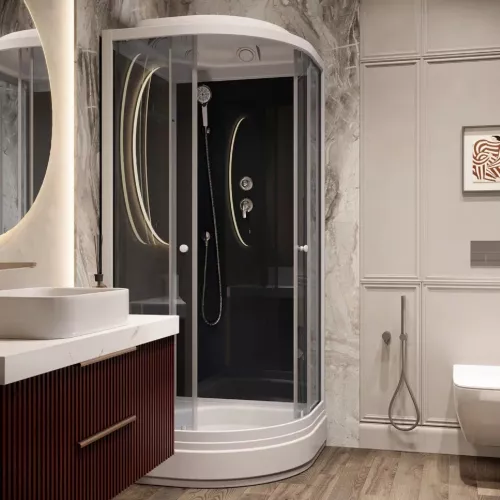 Кабина душевая  CM101 PARLY, Цвет стекла: тонированное, Высота поддона: Средний, Цвет профиля: Белый, Выбрать размер: 100х100, изображение 3