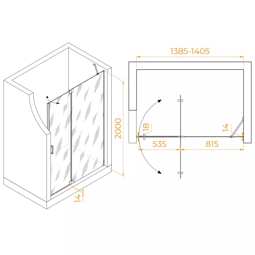 Душевая дверь RGW HO-014B, Цвет стекла: прозрачное, Цвет профиля: Черный, Выбрать размер: 140, изображение 2