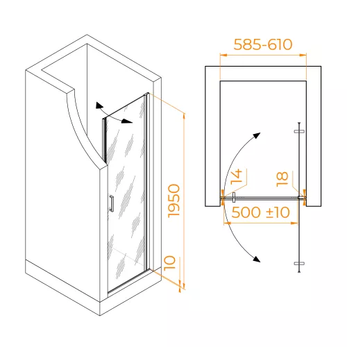 Душевая дверь RGW LE-003, Цвет стекла: матовое-сатинат, Цвет профиля: Хром, Выбрать размер: 60, изображение 2