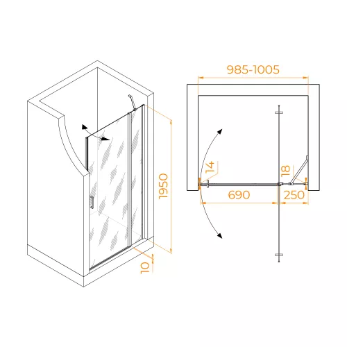 Душевая дверь RGW LE-004B, Цвет стекла: прозрачное, Цвет профиля: Черный, Выбрать размер: 100, изображение 2