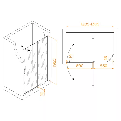 Душевая дверь RGW LE-004, Цвет стекла: матовое-сатинат, Цвет профиля: Хром, Выбрать размер: 130, изображение 2