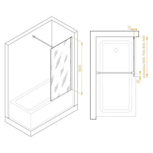 Шторка на ванну RGW SC-051B, Цвет стекла: тонированное, Цвет профиля: Черный, Выбрать размер: 60, изображение 4