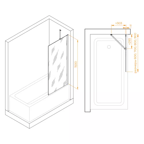 Шторка на ванну RGW SC-150, Цвет стекла: тонированное, Цвет профиля: Хром, Выбрать размер: 90, изображение 4