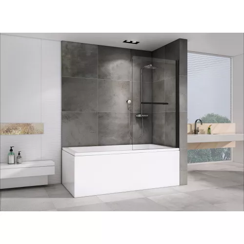 Шторка на ванну ABBER Immer Offen, Цвет профиля: Черный, Выбрать размер: 80х140