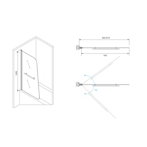 Шторка на ванну ABBER Ewiges Wasser с полотенцедержателем, Цвет профиля: Черный, Выбрать размер: 80х140, изображение 2