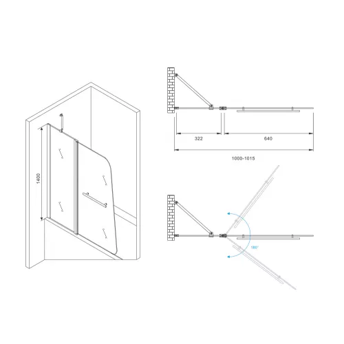 Шторка на ванну ABBER Ewiges Wasser AG50100 с полотенцедержателем, Цвет профиля: Хром, Выбрать размер: 100х140, изображение 2