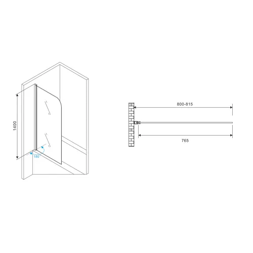Шторка на ванну ABBER Ewiges Wasser AG52080B, Цвет профиля: Черный, Выбрать размер: 80х140, изображение 2