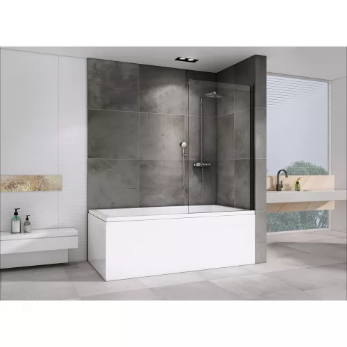 Шторка на ванну ABBER Immer Offen, Цвет профиля: Черный, Выбрать размер: 80х140