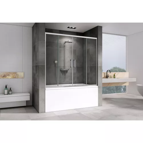 Шторка на ванну ABBER Schwarzer Diamant AG57150, Цвет стекла: прозрачное, Цвет профиля: Хром, Выбрать размер: 150х140