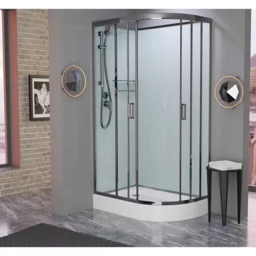 Душевая кабина Frank F412 М L/R  Brilliant  матовое стекло низкий поддон, Цвет стекла: матовое, Цвет профиля: Хром, Тип поддона: Низкий, Выбрать размер: 120х80, Внешний вид: без крыши, Ориентация: левая, изображение 2