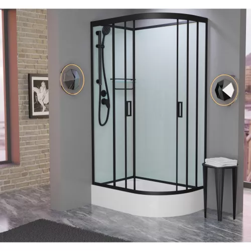 Душевая кабина Frank F412/1 М L/R Black  матовое стекло средний поддон, Цвет стекла: матовое, Цвет профиля: Черный, Тип поддона: Средний, Выбрать размер: 120х80, Внешний вид: без крыши, Ориентация: левая, изображение 2