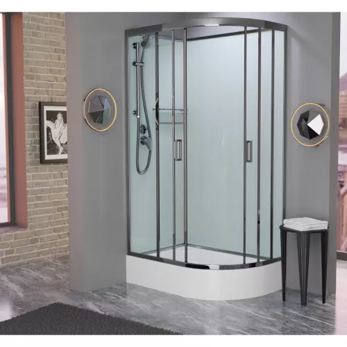 Душевая кабина Frank F412/1 М  L/R Brilliant  матовое стекло средний поддон, Цвет стекла: матовое, Цвет профиля: Хром, Тип поддона: Средний, Выбрать размер: 120х80, Внешний вид: без крыши, Ориентация: левая, изображение 2