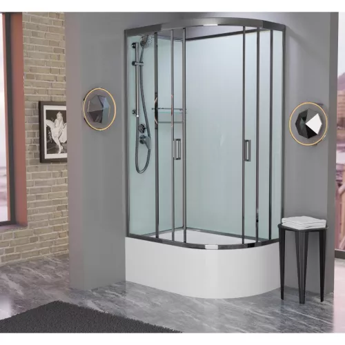 Душевая кабина Frank F412/2М  L/R  Brilliant  матовое стекло высокий поддон, Цвет стекла: матовое, Цвет профиля: Хром, Тип поддона: Высокий, Выбрать размер: 120х80, Внешний вид: без крыши, Ориентация: левая, изображение 2